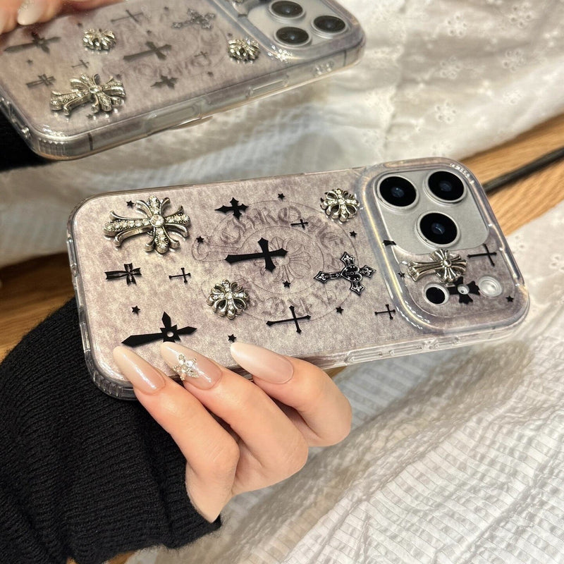 Vintage Silver Cross Pattern Phone Case - CREAMCY