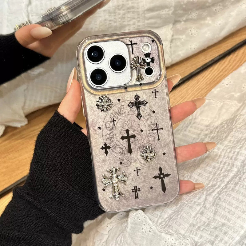 Vintage Silver Cross Pattern Phone Case - CREAMCY