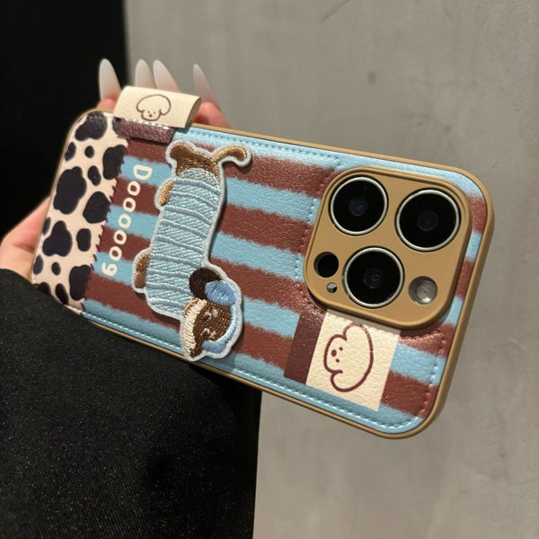 Whimsical Embroidered Dachshund iPhone Case - CREAMCY