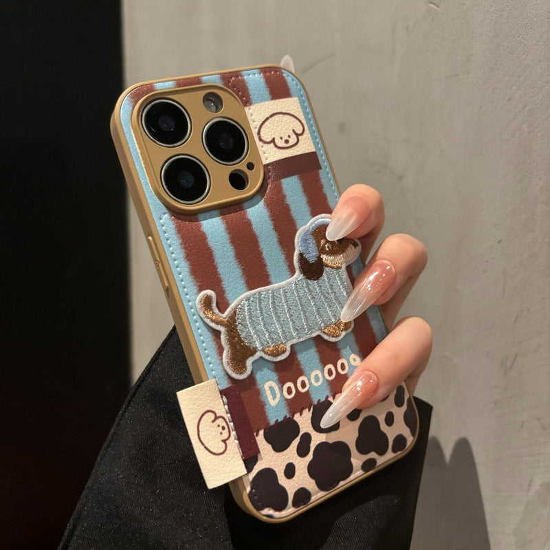 Whimsical Embroidered Dachshund iPhone Case - CREAMCY