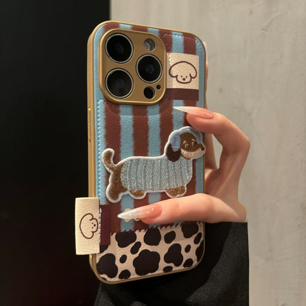 Whimsical Embroidered Dachshund iPhone Case - CREAMCY