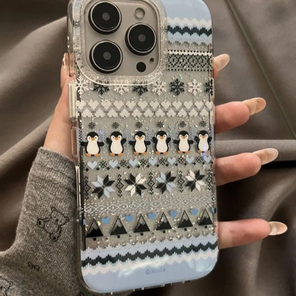 Winter Wonderland Penguin Holographic iPhone Case - CREAMCY