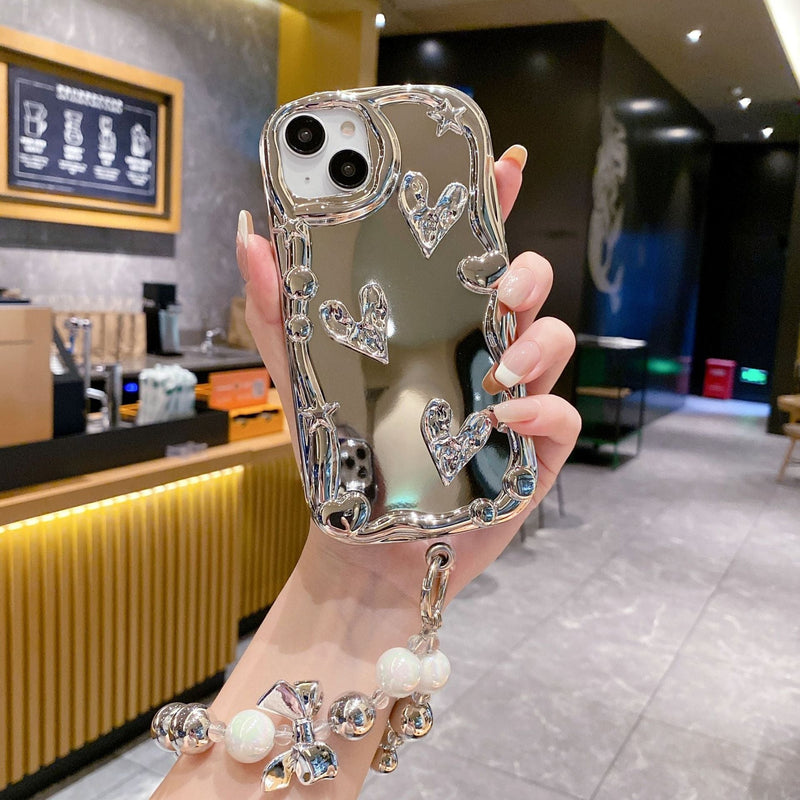 3D Silver Crystal Heart iPhone Case – CREAMCY - Main Image