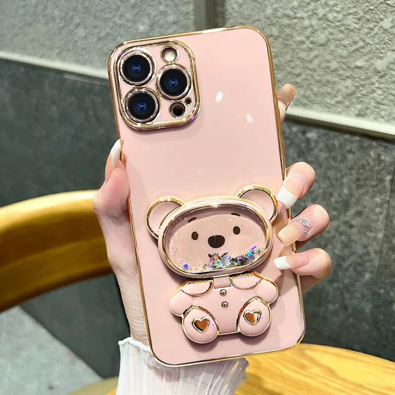 3D Winnie Bear Electroplating iPhone Case - CREAMCY