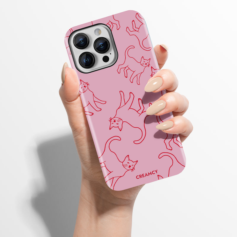 Red & Pink Cool Cat Art iPhone Case