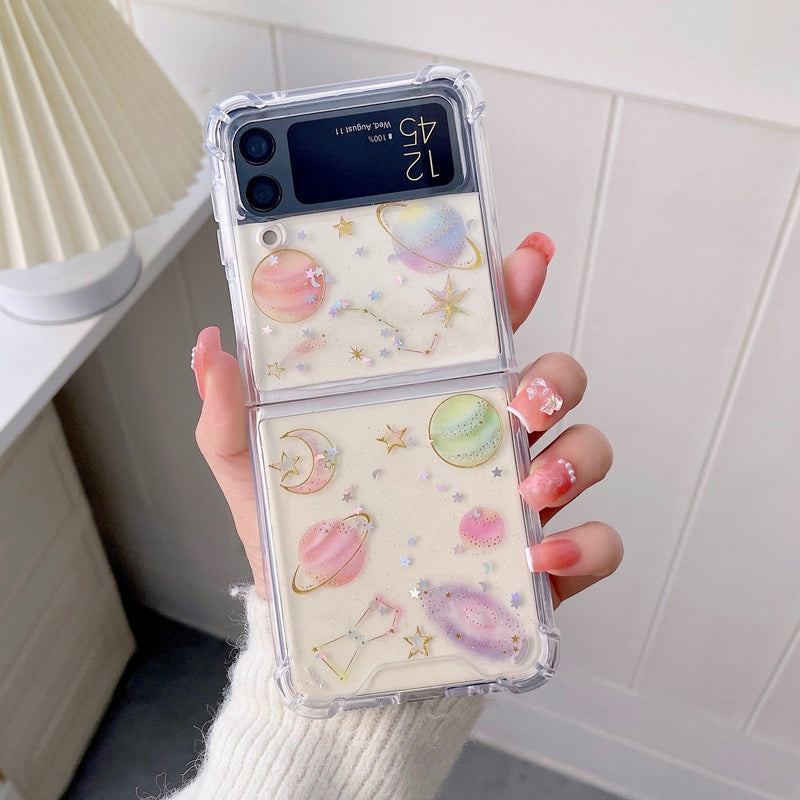 Colorful Stars & Planets Clear Z Flip Case - Creamcy Cases