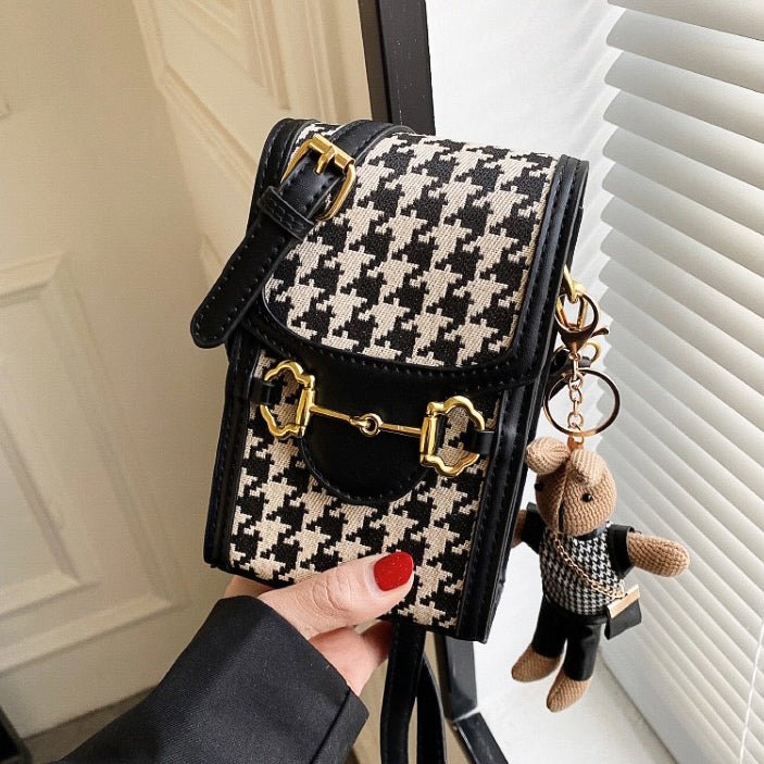 Creamcy Houndstooth Purse Shoulder Bag With Rabbit Doll - Creamcy Cases