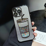 Gradient Sparkle 3D Milk Tea Bottle iPhone Case - Creamcy Cases