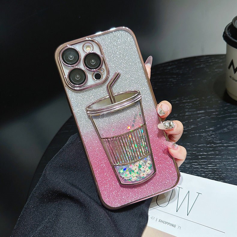 Gradient Sparkle 3D Milk Tea Bottle iPhone Case - Creamcy Cases