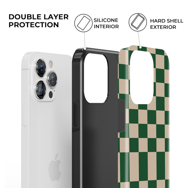 Green & Beige Checkered iPhone Case - CREAMCY