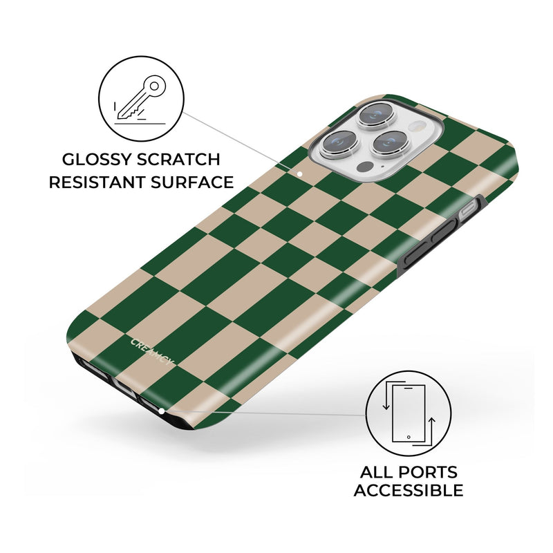 Green & Beige Checkered iPhone Case - CREAMCY