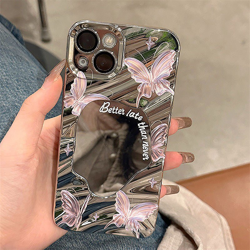 Laser Butterfly Mirror iPhone Case w/ Clear Lens Protector - CREAMCY