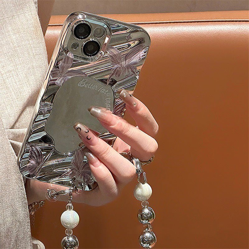 Laser Butterfly Mirror iPhone Case w/ Clear Lens Protector - CREAMCY