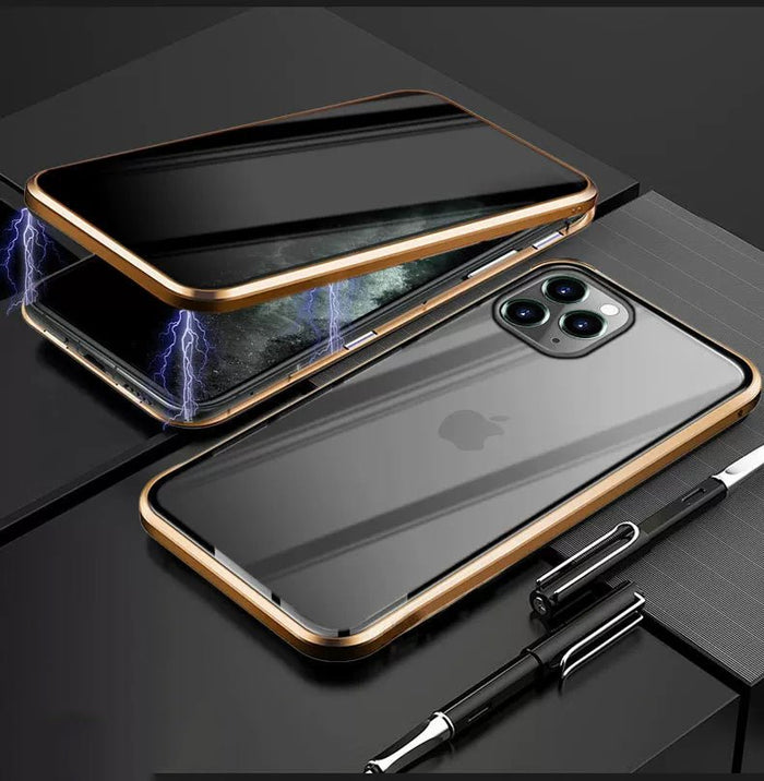 Magnetic Anti-Peeping Privacy Tempered Glass iPhone Case Creamcy