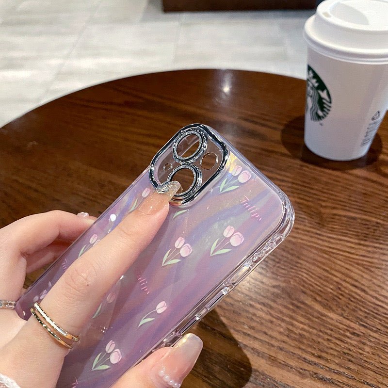 Pink Tulips iPhone Case w/ Crystal Lens Protector - CREAMCY