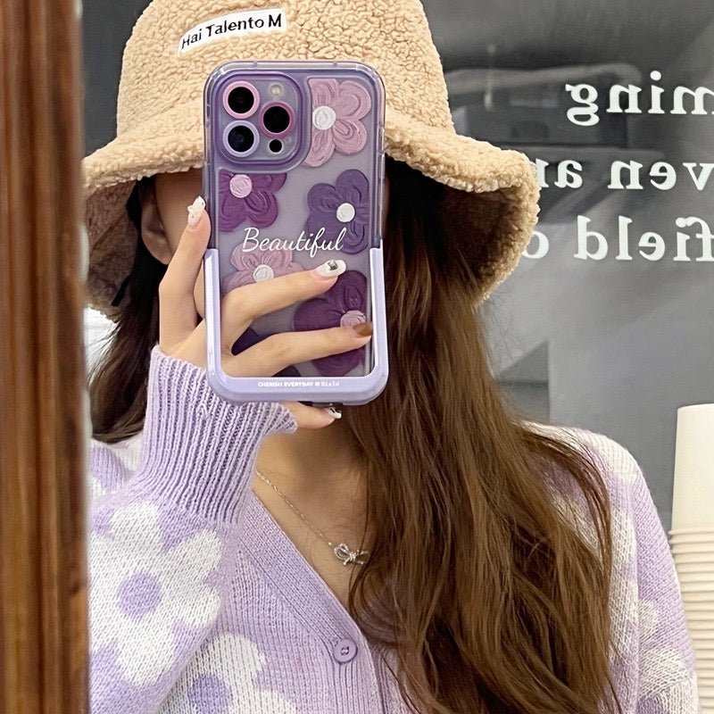 Purple Blooms Floral iPhone Case w/ Stand - CREAMCY