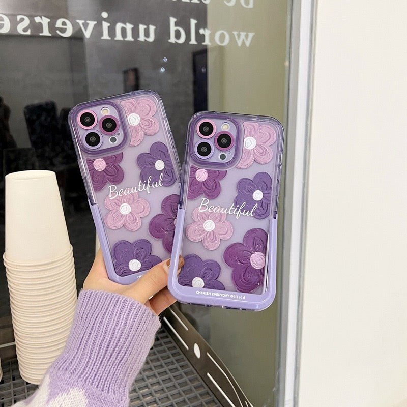 Compatible For IPhone 14 Plus Case Clear,Flower Cute Wavy Phone Case Floral Aesthetic Protective Soft Tpu Purple Case Iphone 14 Plus Women Girl 6 7 Inche