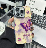 Purple Retro Floral Butterfly iPhone Case w/ Crystal Lens Protector - CREAMCY