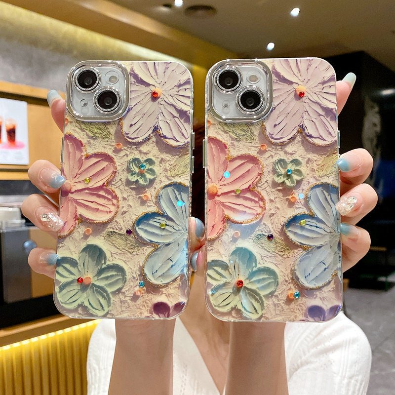 Retro Blooms Floral iPhone Case w/ Crystal Lens Protector - CREAMCY