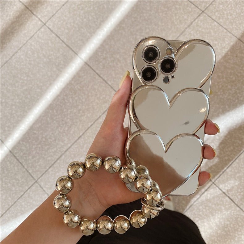 Silver Triple Love Heart iPhone Case - CREAMCY