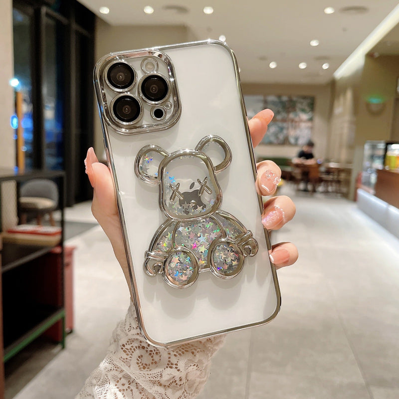 Transparent Electroplating Glitter Bear iPhone Case - Creamcy Cases